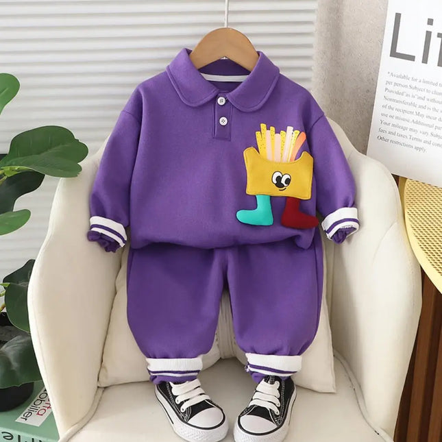 Babyoutfit | Unisex Twee-Delig Set | Zacht Katoen | Fries Print | Sweatshirt & Broek | 4m-5jr