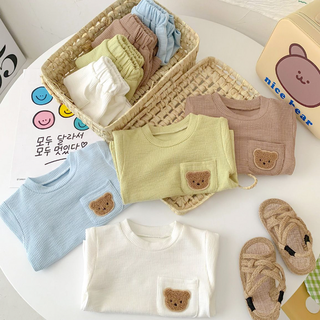 Baby Zomerset | Ademend Katoen | Beer Design Top & Shorts | Jongens & Meisjes | Maat 6M tot 5J