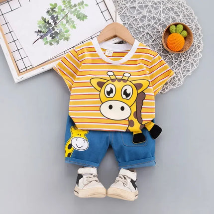 Babyset Girafprint | Zomerspeelgoed | T-shirt + Shorts | Luchtig Katoen | Comfortabele Kleding | Peuteroutfit