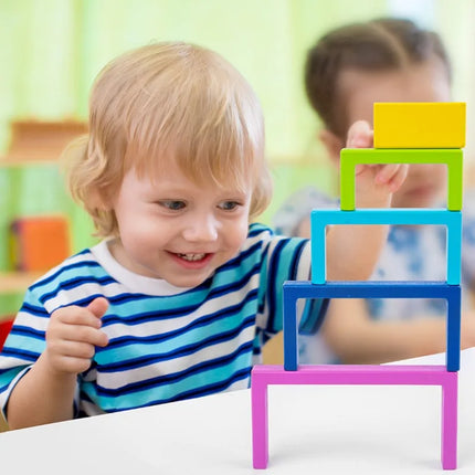 Houten Montessori Stapelspeelgoed | Regenboog Blokken | Creatief Educatief Speelgoed | Massief Hout | Gladde Randen | Kindvriendelijk | Grote en Kleine Sets | Stimuleert Creativiteit en Motoriek |