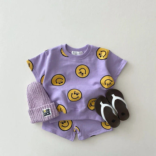 Mini Fashion Kleding Set Kinderen | Smiley Motief Unisex | Zacht Katoen Ademend | 9m-5jr Leeftijd