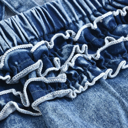 Mini Fashion | Denim Romper | Comfortabele Jumpsuit Babykleding | Meisjes & Jongens | 3 Maanden - 3 Jaar | Blauw | Met Bijpassende Strik | Gemakkelijk Aan & Uit | Geschikt Voor Ieder Seizoen
