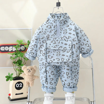 Kinder Set | Leopardprint Twee-Delig Outfit | Top Met Halve Rits En Broek | Polyester | Comfortabel En Ademend | Voorjaar En Herfst | Uniek Design Voor Kinderen | Geschikt Voor Bewegingsvrijheid