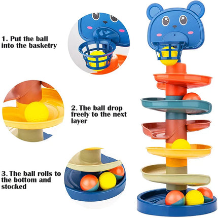 Kinder Speelset Slide & Stapel | Kleurrijke Glijbanen & Balspel | Baby & Peuter Speelgoed | Motorieke Ontwikkeling | Veilig & Duurzaam Design | Geschikt voor Kinderen 0-3 Jaar | Eenvoudig te Monteren