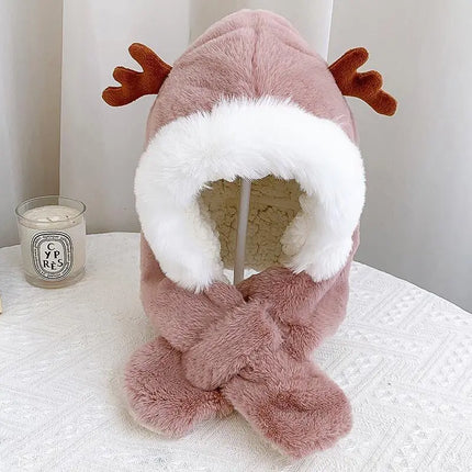 Baby Winteraccessoire | Kinder Hoofdbedekking | Combi Muts en Sjaal | Warme Hertenontwerp | Blauw | Zacht Katoen | Bescherming tegen Kou | Winddicht | Charmant Design | Perfecte Pasvorm | Comfortabel