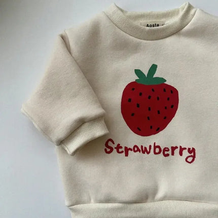 Unisex Kindersweater | Aardbeienprint | 100% Katoen | Voor Jongens en Meisjes | Comfortabele Pasvorm | Geschikt voor Dagelijks en Speciaal Gebruik | Mode voor Baby's en Peuters | Retro Stijl