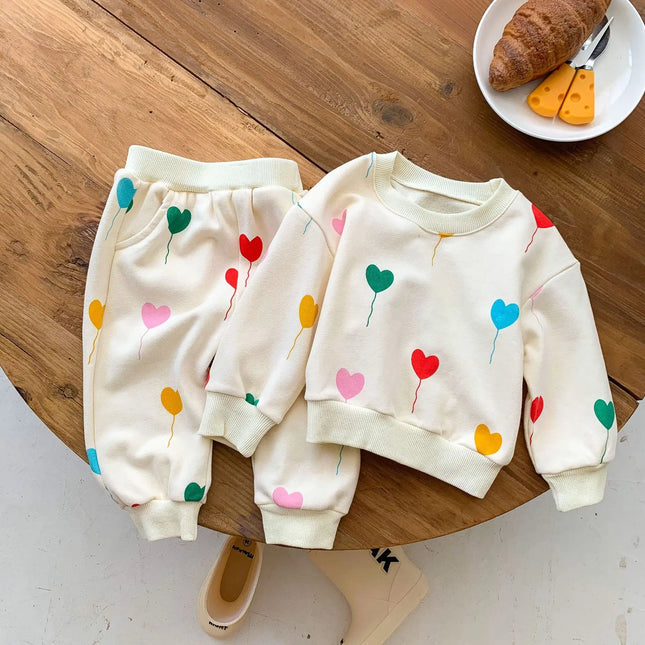 Baby Sweater en Broek Set | Zachte Katoenen Babykleding | Kleurrijke Hartjespatroon | 0-24 Maanden