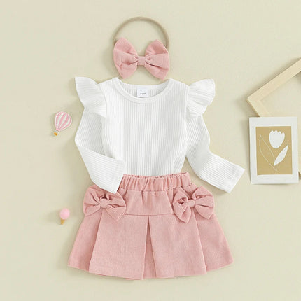 Baby Peuter Kleding Set | Rib Top & Fluwelen Rokje | Inclusief Hoofdband | Zacht & Comfortabel | Meerdere Maten 0-8 Jaar