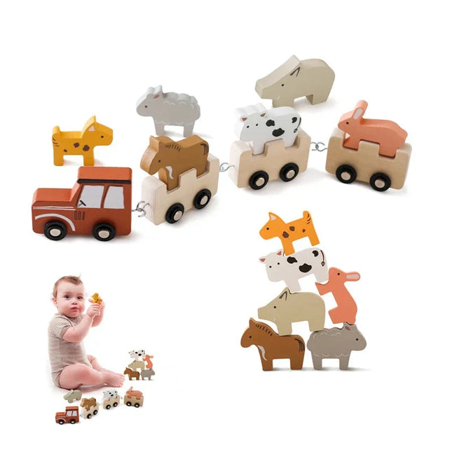 Woodn Houten Trein | Kleurrijke Boerderijdieren | Creatief Treinspel | Geschikt Voor Kleuters | Educatief Speelgoed | Robuust En Veilig | Inclusief Rails & Wagons | Bevordert Motorische Vaardigheden