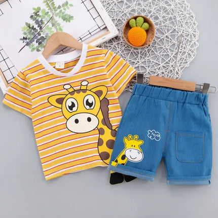 Babyset Girafprint | Zomerspeelgoed | T-shirt + Shorts | Luchtig Katoen | Comfortabele Kleding | Peuteroutfit