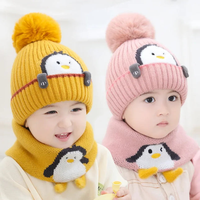 Pingvin Design Kinderset | Muts en Sjaal Baby | Warme Unisex Accessoires | One-Size | Zachte Polyester
