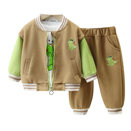 Fashion Set Kinderen | 3-delig Outfit | Dino Thema | Vest, Shirt en Broek | Zacht Ademend Katoen | Comfortabele Pasvorm | Makkelijk Wasbaar | Leeftijd 1-6 Jaar | Spelen & Familieuitjes