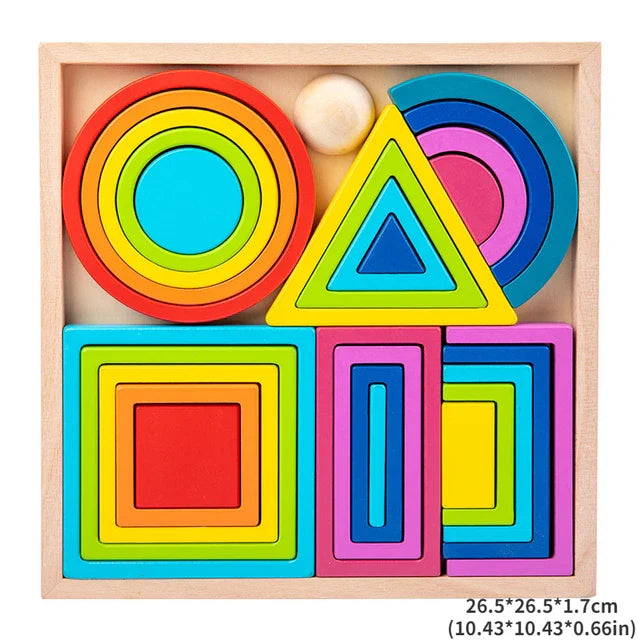 Houten Montessori Stapelspeelgoed | Regenboog Blokken | Creatief Educatief Speelgoed | Massief Hout | Gladde Randen | Kindvriendelijk | Grote en Kleine Sets | Stimuleert Creativiteit en Motoriek |