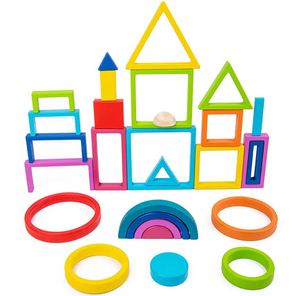 Houten Montessori Stapelspeelgoed | Regenboog Blokken | Creatief Educatief Speelgoed | Massief Hout | Gladde Randen | Kindvriendelijk | Grote en Kleine Sets | Stimuleert Creativiteit en Motoriek |