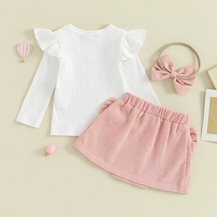 Baby Peuter Kleding Set | Rib Top & Fluwelen Rokje | Inclusief Hoofdband | Zacht & Comfortabel | Meerdere Maten 0-8 Jaar