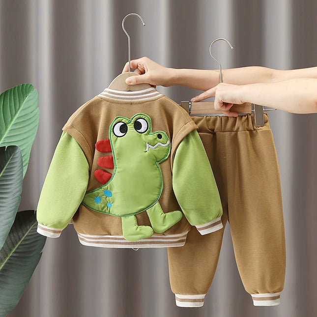 Fashion Set Kinderen | 3-delig Outfit | Dino Thema | Vest, Shirt en Broek | Zacht Ademend Katoen | Comfortabele Pasvorm | Makkelijk Wasbaar | Leeftijd 1-6 Jaar | Spelen & Familieuitjes