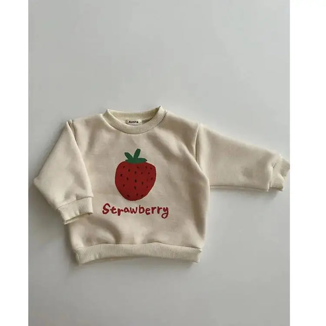 Unisex Kindersweater | Aardbeienprint | 100% Katoen | Voor Jongens en Meisjes | Comfortabele Pasvorm | Geschikt voor Dagelijks en Speciaal Gebruik | Mode voor Baby's en Peuters | Retro Stijl