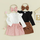 Baby Peuter Kleding Set | Rib Top & Fluwelen Rokje | Inclusief Hoofdband | Zacht & Comfortabel | Meerdere Maten 0-8 Jaar