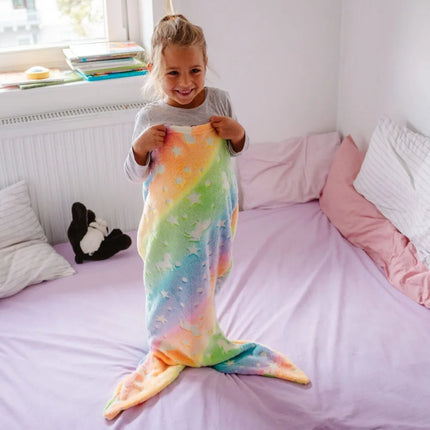 Glow in the dark kinderdroomslaapzak | Zeemeerminstaart ontwerp | Plooibare & flanellen comfort | Handig machinewasbaar | Extra ruim voor vrije beweging | Veilig & speels slaapavontuur