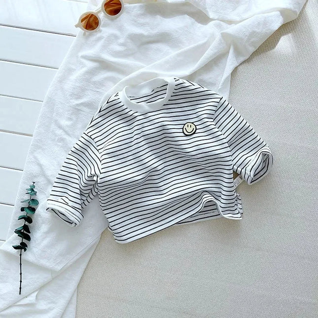 Unisex Kindershirt | Lang | O-hals | Stretch | Gestreept | Ademend Katoen | Geschikt voor Alle Seizoenen | Comfortabele Kinderkleding | Geschikt voor Jongens en Meisjes | Gemakkelijk te Combineren