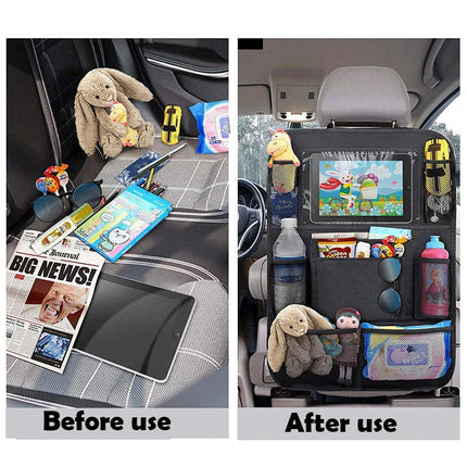Auto Organizer voor Bumper Bescherming | Rugleuning Organizer Kinderen | Opbergtassen | Snelle Installatie | Duurzaam Materiaal | Universele Pasvorm | Praktische Tablet en Flessenhouder voor Auto's