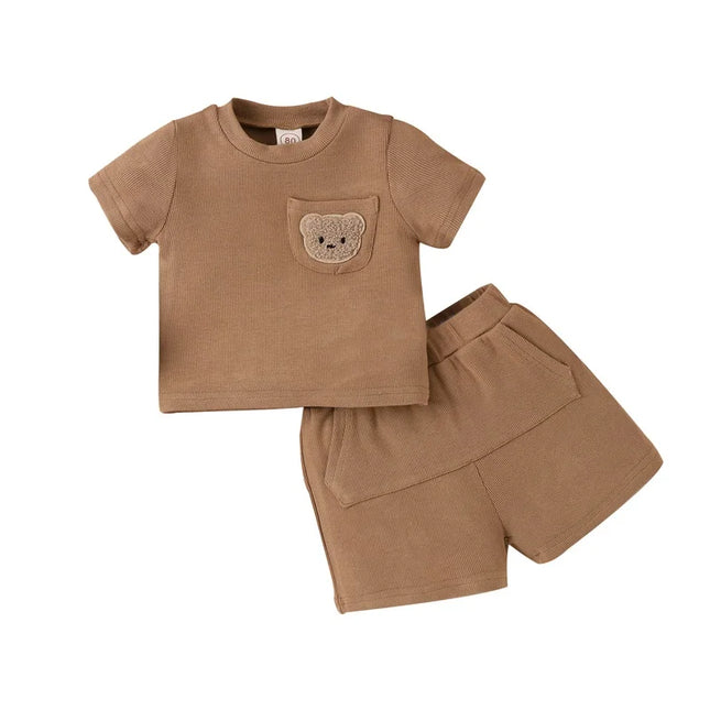 Baby Zomerset | Ademend Katoen | Beer Design Top & Shorts | Jongens & Meisjes | Maat 6M tot 5J