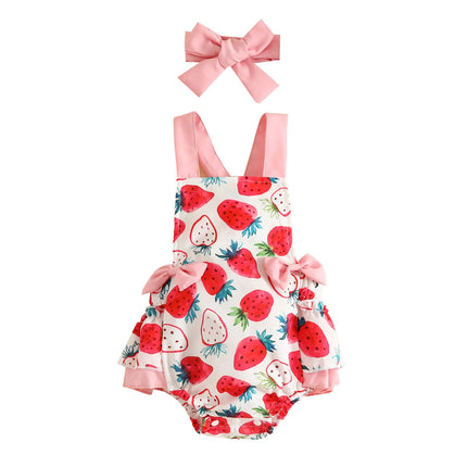 Baby Romper Zomer Babykleding | Ko- en Aardbeienprint | Polyester | Makkelijk Verschoonbaar | 0-18 Maanden | Luchtig & Comfortabel