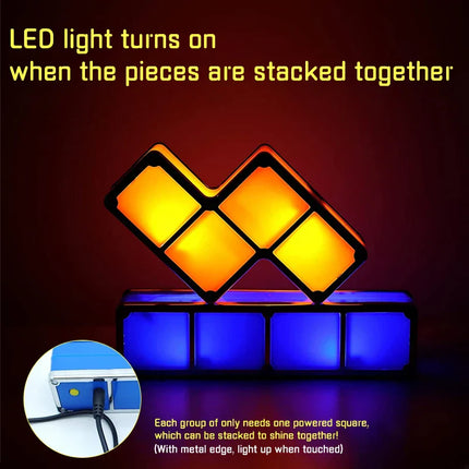 Tetris Nachtlampje | Personaliseerbare LED Blokken | Stapelbare Verlichting | Voor Kinderen & Woonkamer