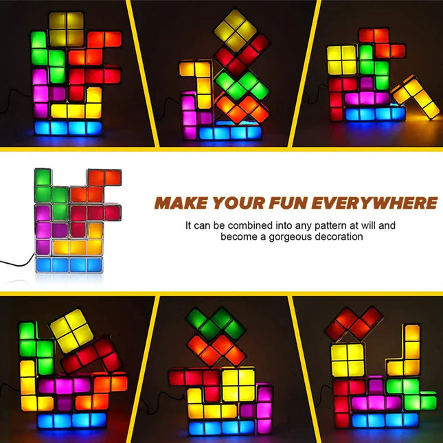 Tetris Nachtlampje | Personaliseerbare LED Blokken | Stapelbare Verlichting | Voor Kinderen & Woonkamer
