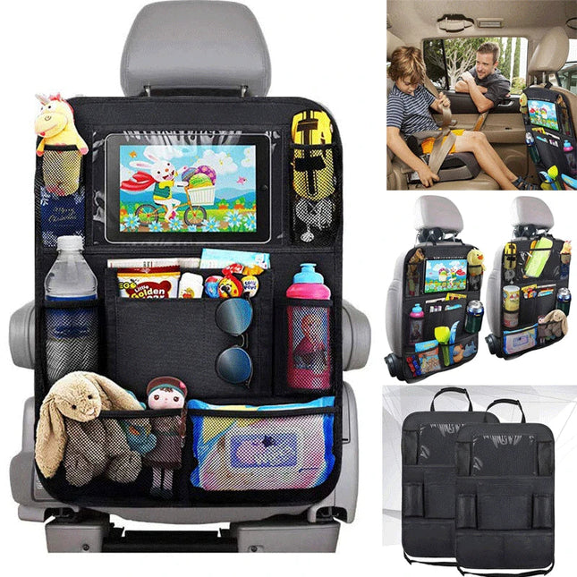 Auto Organizer voor Bumper Bescherming | Rugleuning Organizer Kinderen | Opbergtassen | Snelle Installatie | Duurzaam Materiaal | Universele Pasvorm | Praktische Tablet en Flessenhouder voor Auto's