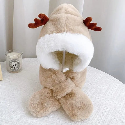 Baby Winteraccessoire | Kinder Hoofdbedekking | Combi Muts en Sjaal | Warme Hertenontwerp | Blauw | Zacht Katoen | Bescherming tegen Kou | Winddicht | Charmant Design | Perfecte Pasvorm | Comfortabel