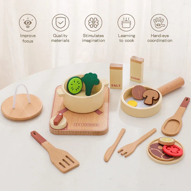 Houten Keukenset Kind | 18 Delige Rollenspelset | Duurzaam FSC Hout | Speelgoed Keukenaccessoires