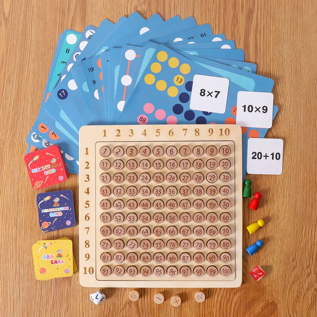 Houten Educatieve Multiplicatie Speelset | Leerzaam Rekenbord voor Kinderen | Inclusief Kaarten & Dobbelstenen | Duurzaam Speelgoed voor Thuis & School | Bevordert Logisch Denken & Rekenvaardigheden
