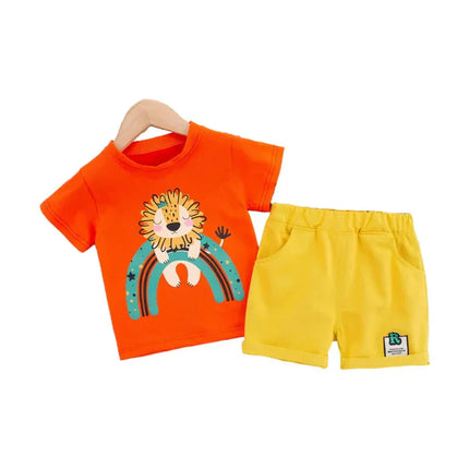 Jongens Zomerset | Leeuwenprint | Korte Mouwen | Luchtige Broek | Duurzaam Katoen | Elastisch | Kinderen | Comfort | Ademend | Uitstapjes | Actief | Zomeroutfit | Gemakkelijk Te Wassen
