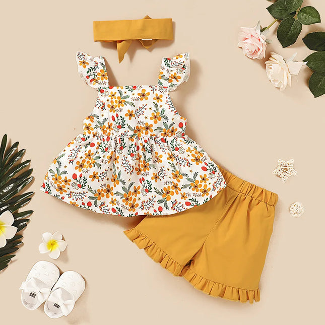 3-delig Zomerset Meisjes | Mouwloos Topje Fluwelen Shorts & Haarband | Comfortabel & Stijlvol | Zacht Polyester | Babykleding | Geschikt voor Zomer & Feestelijke Gelegenheden | Ideaal voor Fotoshoots