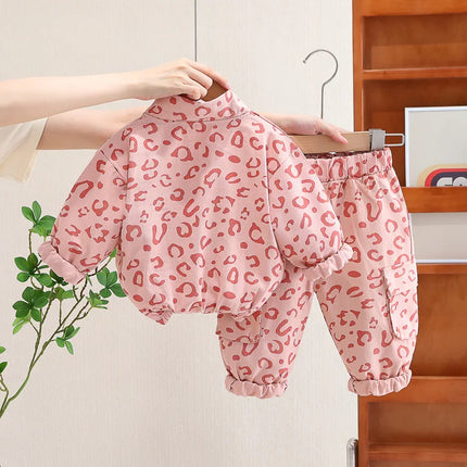 Kinder Set | Leopardprint Twee-Delig Outfit | Top Met Halve Rits En Broek | Polyester | Comfortabel En Ademend | Voorjaar En Herfst | Uniek Design Voor Kinderen | Geschikt Voor Bewegingsvrijheid