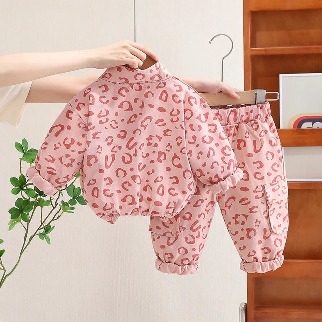 Kinder Set | Leopardprint Twee-Delig Outfit | Top Met Halve Rits En Broek | Polyester | Comfortabel En Ademend | Voorjaar En Herfst | Uniek Design Voor Kinderen | Geschikt Voor Bewegingsvrijheid