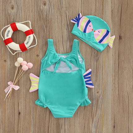 Meisjes Zwempak | Kleurrijk Vissenprint | Ademend Polyester | Inclusief Badmuts | Comfort & Stijl