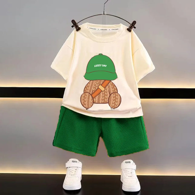 Baby Zomerset Jongens | T-shirt en Shorts Set | Ademend Wafelstof | Verschillende Prints en Kleuren | Geschikt voor Feestjes en Speeltuin | Makkelijk Wasbaar | Beschikbaar in Meerdere Maten