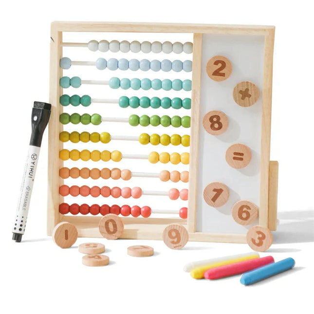 Houten Rekenraam | Educatief Speelgoed | Kleuren en Getallen Leren | Minirekenmachine voor Kinderen | 22x20 cm | Inclusief Krijt | Motorische Ontwikkeling | Langdurige Constructie | Decoratief Kinderkameritem