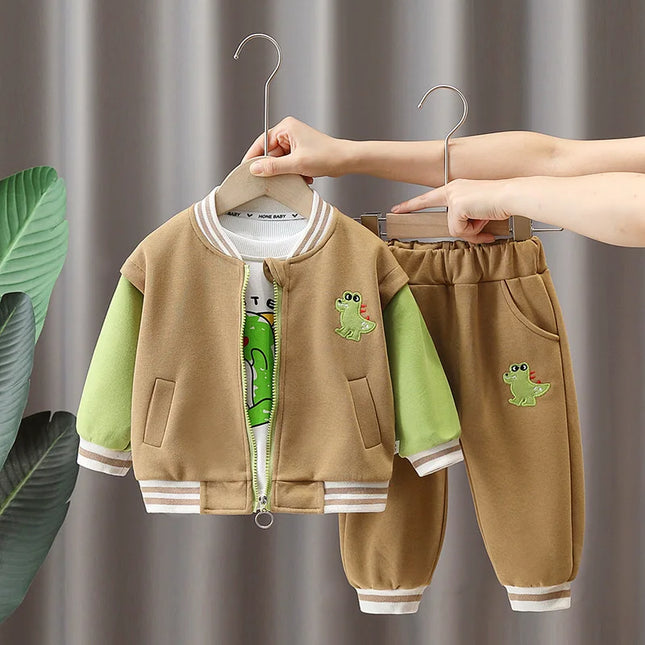 Fashion Set Kinderen | 3-delig Outfit | Dino Thema | Vest, Shirt en Broek | Zacht Ademend Katoen | Comfortabele Pasvorm | Makkelijk Wasbaar | Leeftijd 1-6 Jaar | Spelen & Familieuitjes