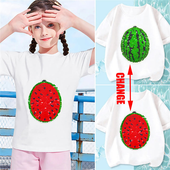 Vrolijke Kleding | Kinder T-shirt met Watermeloen Pailletten | Zomerse Blouse Kinderkleding | Comfortabel | Meerdere Maten | Kleurrijk Design | Perfect voor Speelplezier