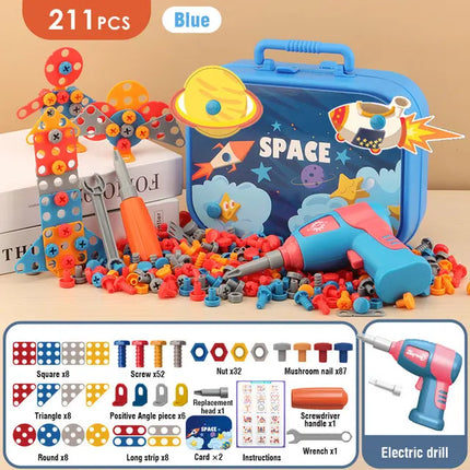 Kinderskrueset | Creatief Bouwplezier | 211-351 Onderdelen | Elektrische Boormachine | Draagbare Opbergkoffer | Educatief Speelgoed | Motorische Ontwikkeling | Kindvriendelijk Bouwpakket | Fantasierijke Constructies