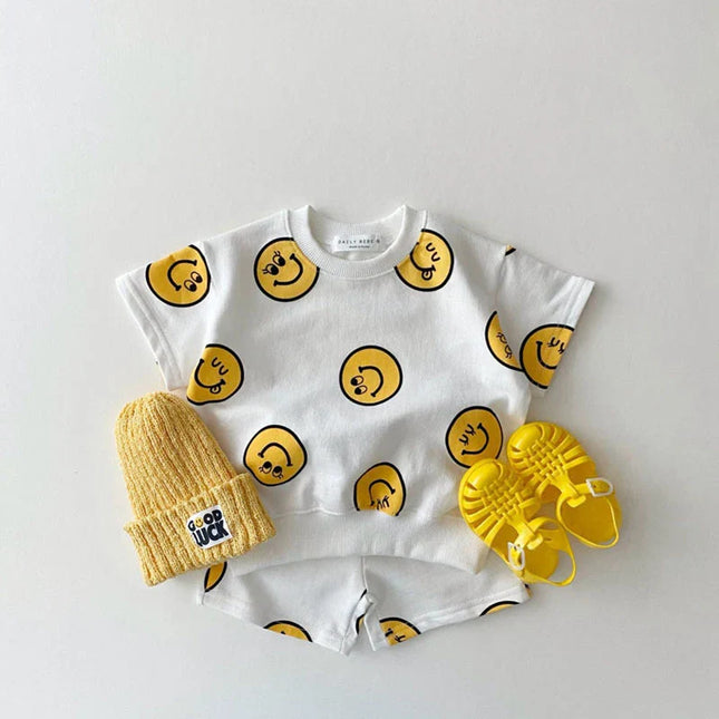 Mini Fashion Kleding Set Kinderen | Smiley Motief Unisex | Zacht Katoen Ademend | 9m-5jr Leeftijd