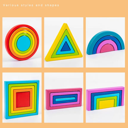 Houten Montessori Stapelspeelgoed | Regenboog Blokken | Creatief Educatief Speelgoed | Massief Hout | Gladde Randen | Kindvriendelijk | Grote en Kleine Sets | Stimuleert Creativiteit en Motoriek |