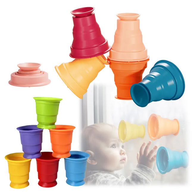 Regenboog Stapelbekers Kinderspel | Educatief Speelgoed BPA-vrij | Leerzaam Stapelplezier Bad & Spel