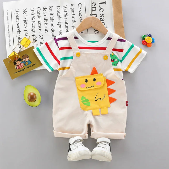 Kinderkleding Set | T-shirt en Tuinbroek | Dino Print | Zacht Katoen | Comfortabele Pasvorm | 6m-5j | Dagelijks Gebruik