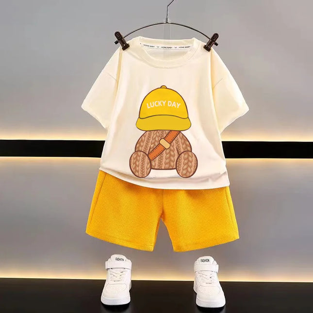 Baby Zomerset Jongens | T-shirt en Shorts Set | Ademend Wafelstof | Verschillende Prints en Kleuren | Geschikt voor Feestjes en Speeltuin | Makkelijk Wasbaar | Beschikbaar in Meerdere Maten