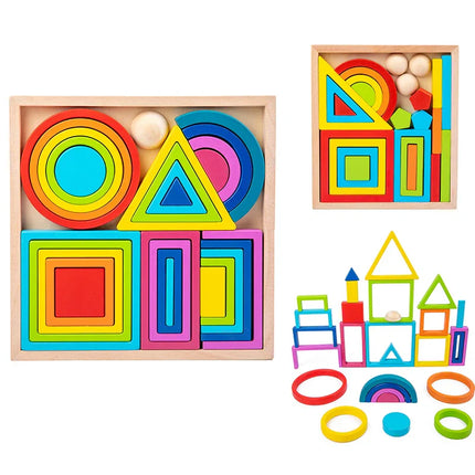 Houten Montessori Stapelspeelgoed | Regenboog Blokken | Creatief Educatief Speelgoed | Massief Hout | Gladde Randen | Kindvriendelijk | Grote en Kleine Sets | Stimuleert Creativiteit en Motoriek |
