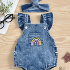 Mini Fashion | Denim Romper | Comfortabele Jumpsuit Babykleding | Meisjes & Jongens | 3 Maanden - 3 Jaar | Blauw | Met Bijpassende Strik | Gemakkelijk Aan & Uit | Geschikt Voor Ieder Seizoen
